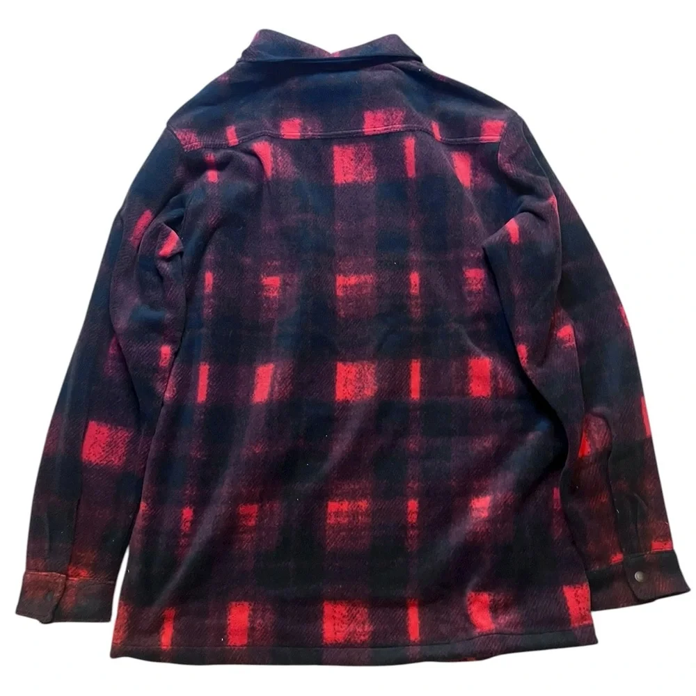 Columbia Mens Large Tall Steens Mountain Fleece Shirt Jacket Red Plaid Red Black